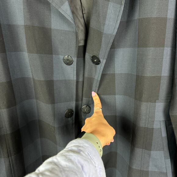 GXG Mens Navy Black Checkered Plaid Long Length Lightweight Coat w Pockets - Picture 7 of 10